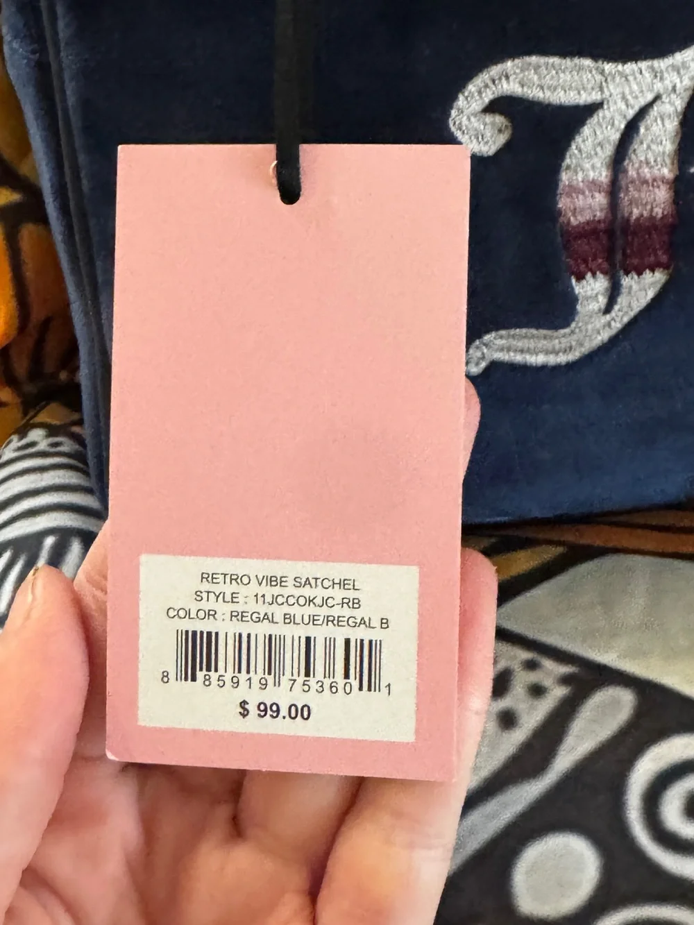 Juicy Couture Navy Suede Satchel with Pink Heart Charm